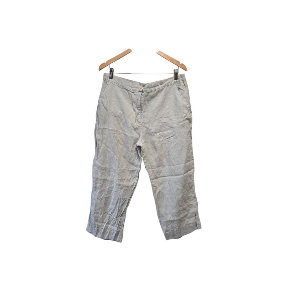 FLAX Ankle Pant 100%‎ Linen Pants Cropped Wide Leg MEDIUM Boho Gray